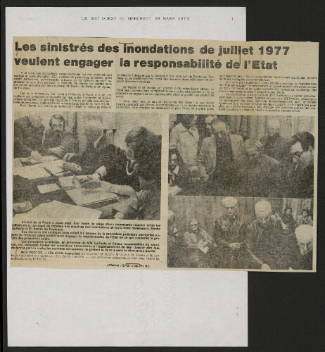 "Les sinistrés des inondations de juillet 1977 veulent engager la responsabilité de l'Etat" (1 article)
