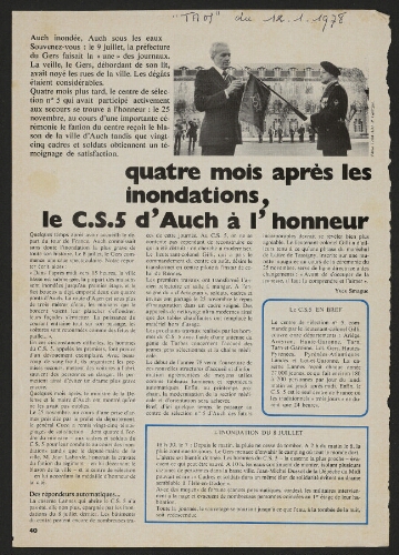 "Quatre mois après les inondations, le Centre de Sélection d''Auch à l'honneur" (page recto)