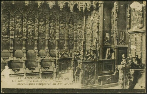 Auch  -  Cathédrale Ste - Marie. Un détail des Boiseries du Chœur, magnifiques sculptures du XVe siècle