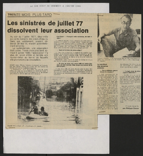 "Trente mois plus tard : Les sinistrés de juillet 1977 dissolvent leur association" (1 article)